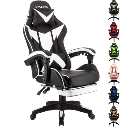 xRace Gaming Stuhl Ergonomischer Leder Drehstuhl - Weiss