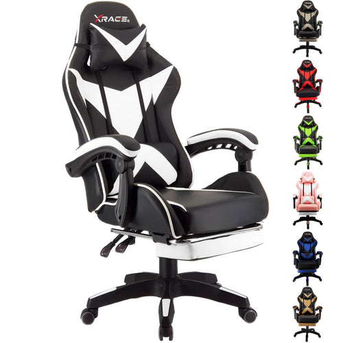 xRace Gaming Stuhl Ergonomischer Leder Drehstuhl - Weiss