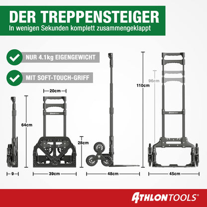 ATHLON TOOLS Treppensteiger-Sackkarre klappbar Aluminium – langer Griff 110cm