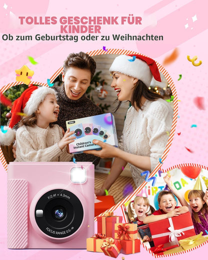 TIATUA Kinderkamera Sofortbildkamera X2 mit 32 GB Karte, rosa