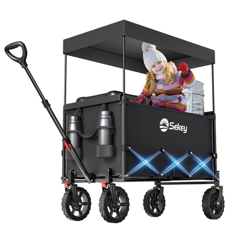 Sekey S4018 XXL Faltbarer Bollerwagen mit Dach – Schwarz für Kinder
