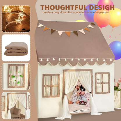 KidsWorld Tipi Kinderzelt Spielhaus – mit LED & Matte, neutral