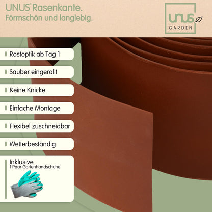 UNUS Rasenkante Metall 10 m, Beeteinfassung in Rostoptik, 14 cm hoch
