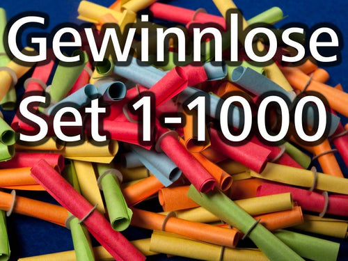 maru Röllchenlose bunt gemischt, Set mit 1000 Gewinnlosen Nr. 1-1000 aus Papier, gerollt mit Papierring