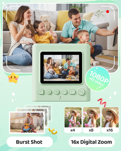 TIATUA Kinderkamera Sofortbildkamera X2 mit 32 GB Karte, grün