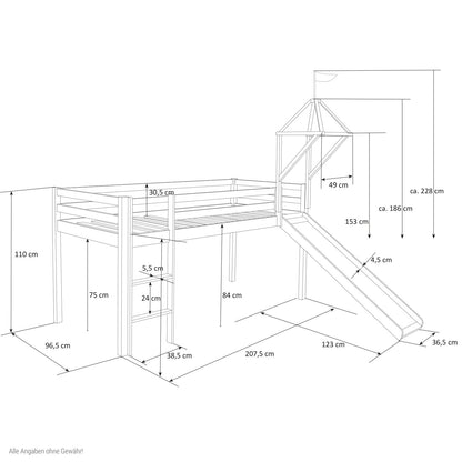 Homestyle4u 522 Kinderhochbett Weiss Pirat Schwarz 90x200 cm
