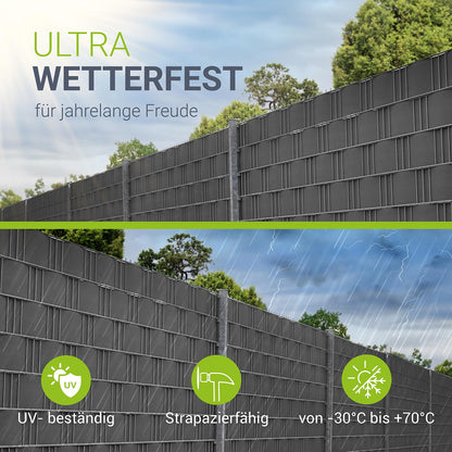 Juskys PVC Sichtschutzstreifen Doppelstab Zaunfolie – Anthrazit 3er Set