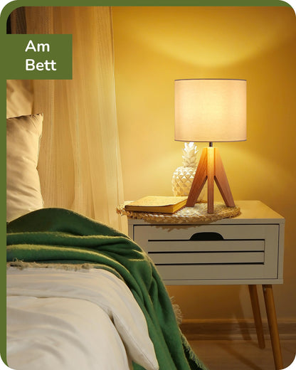 EDISHINE 2er Set Tischlampe Holz LED Nachttischlampe Leinen