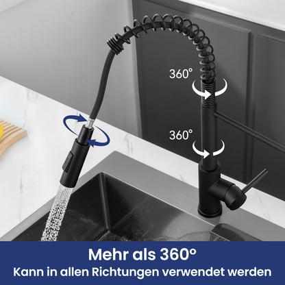 CECIPA Küchenarmatur Schwarz mit herunterziehbarer Brause, Edelstahl