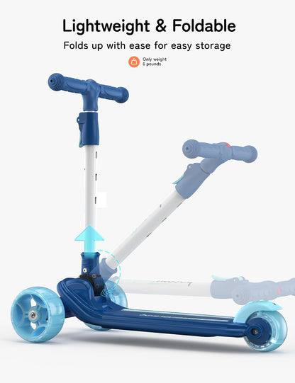 besrey Dreiradscooter Kinder - Faltbar, LED Räder, Meerblau