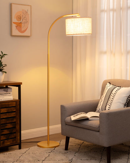 EDISHINE Bogenlampe Gold 161cm - Beiger Leinen-Schirm