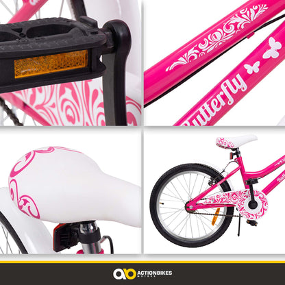 Actionbikes Butterfly 20 Zoll Kinderfahrrad Mädchen - Pink/Weiss