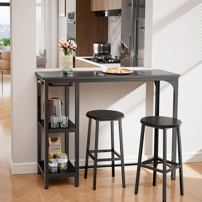 Bealife Bartisch mit Barhocker-Set - Küchentisch mit Ablagen Schwarz