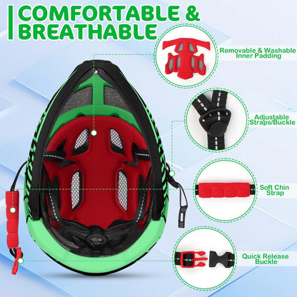 KidsPro Flexi 2-in-1 Kinderhelm - Schwarz Grün 52-56cm