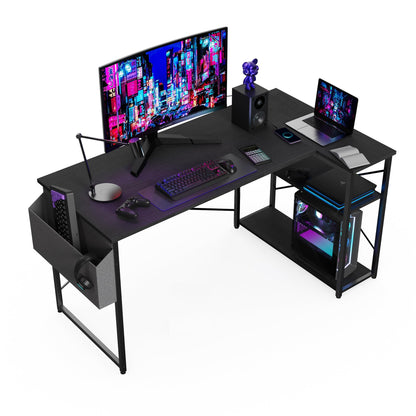BEXEVUE Gaming Ecktisch 120x70 cm - Umkehrbar, Schwarz. Schwarzer, L-förmiger Gaming-Tisch, umkehrbar, als flexibler Gaming-Arbeitsplatz.