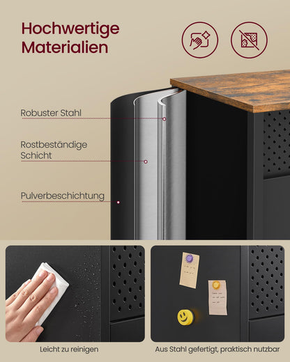 SONGMICS Aufbewahrungsschrank Metallschrank vintagebraun-mattschwarz