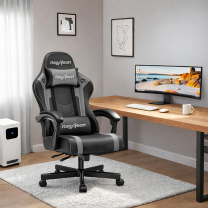 Riftracer Gaming Stuhl ergonomisch mit Fussstütze, schwarz-grau