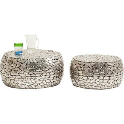 Kare Design Couchtisch Pebbles Deluxe Silber 2er-Set Ø56/66cm