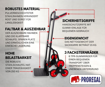 PROREGAL Taurus 250 Profi-Treppensteiger Sackkarre - Klappbar