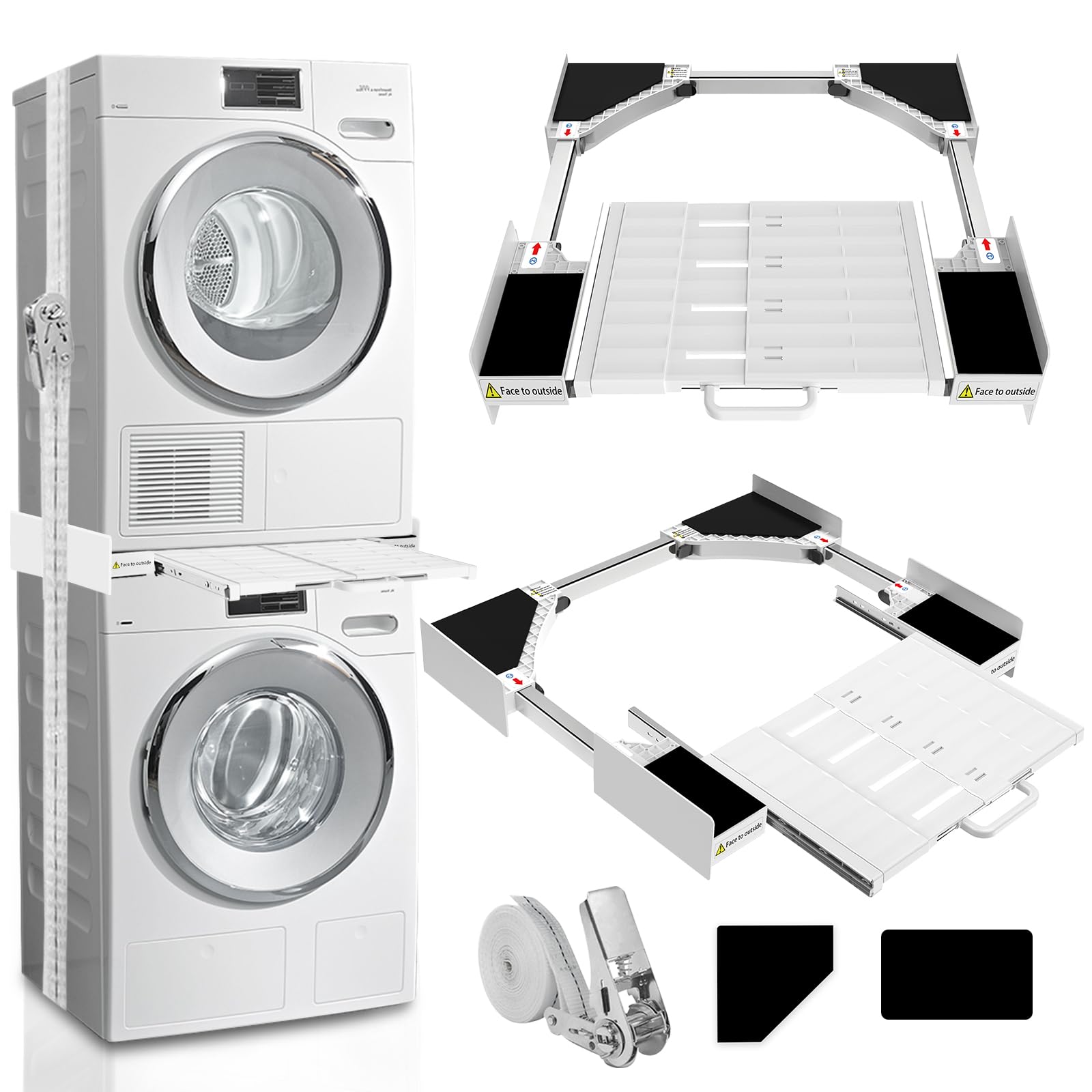 Kiss Core Zwischenbaurahmen Waschmaschine Trockner 53-68 cm mit ausziehbarer Ablage