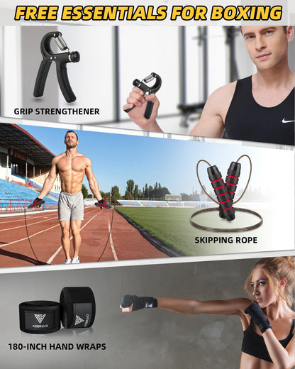 ASBRAVO Boxsack 4ft ungefüllt Trainingsset – Schwarz