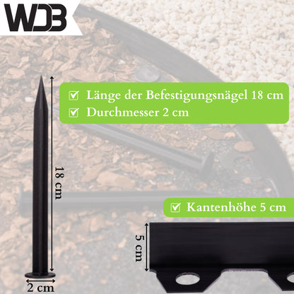 WDB Flexible Rasenkante Kunststoff 30m 5cm mit Nägeln - Schwarz