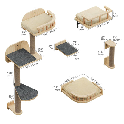 YITAHOME Katzen-Kletterwand aus Holz, 7-teiliges Kratzbaum-Set