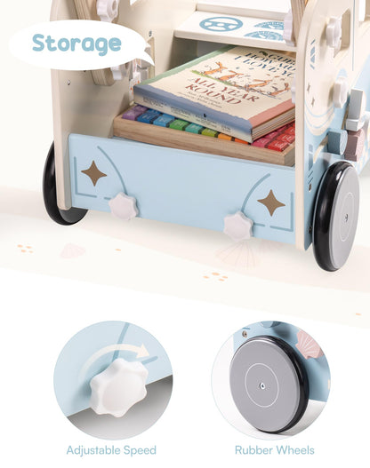 ROBUD Lauflernwagen Holz - Multifunktional mit Bauklötzen