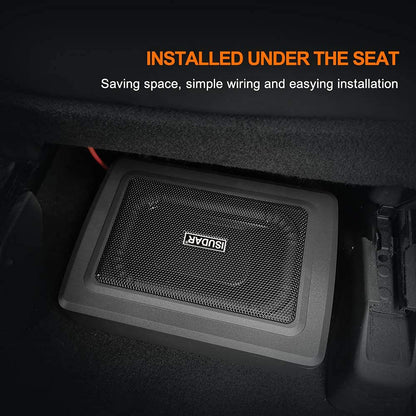 ISUDAR 9" aktiver Untersitz-Subwoofer – 600W, schlank, schwarz