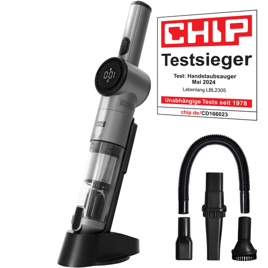 LEBENLANG Kabelloser Akku-Handstaubsauger Auto – 17000PA. Kompakt, handlich zum Reinigen von Fahrzeuginnenräumen.