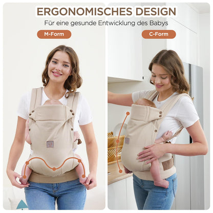 GAGAKU Babytrage ergonomisch mit Nackenstütze, 3,2-15 kg, Khaki
