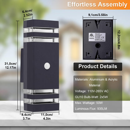 CELAVY LED GU10 Up Down Aussenleuchte mit Bewegungsmelder Anthrazit