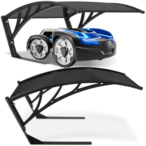 tectake Mähroboter Garage, Überdachung mit gewölbtem Dach, schwarz, aus verzinktem Stahl und Polycarbonat