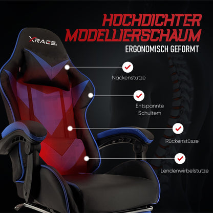 xRace Gaming Stuhl Ergonomischer Lederbürostuhl – Blau