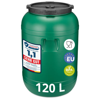 Garronda Weithalsfass GD-0078 mit Deckel, 120 Liter, HDPE, grün, als Regentonne und Futtertonne nutzbar
