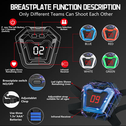 Kukiwhy Lasertag Set, 4 Pistolen & 4 LED-Westen mit Sprühfunktion