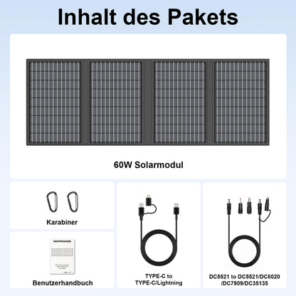 MHPOWOS 60W Faltbares Outdoor Solarpanel Ladegerät
