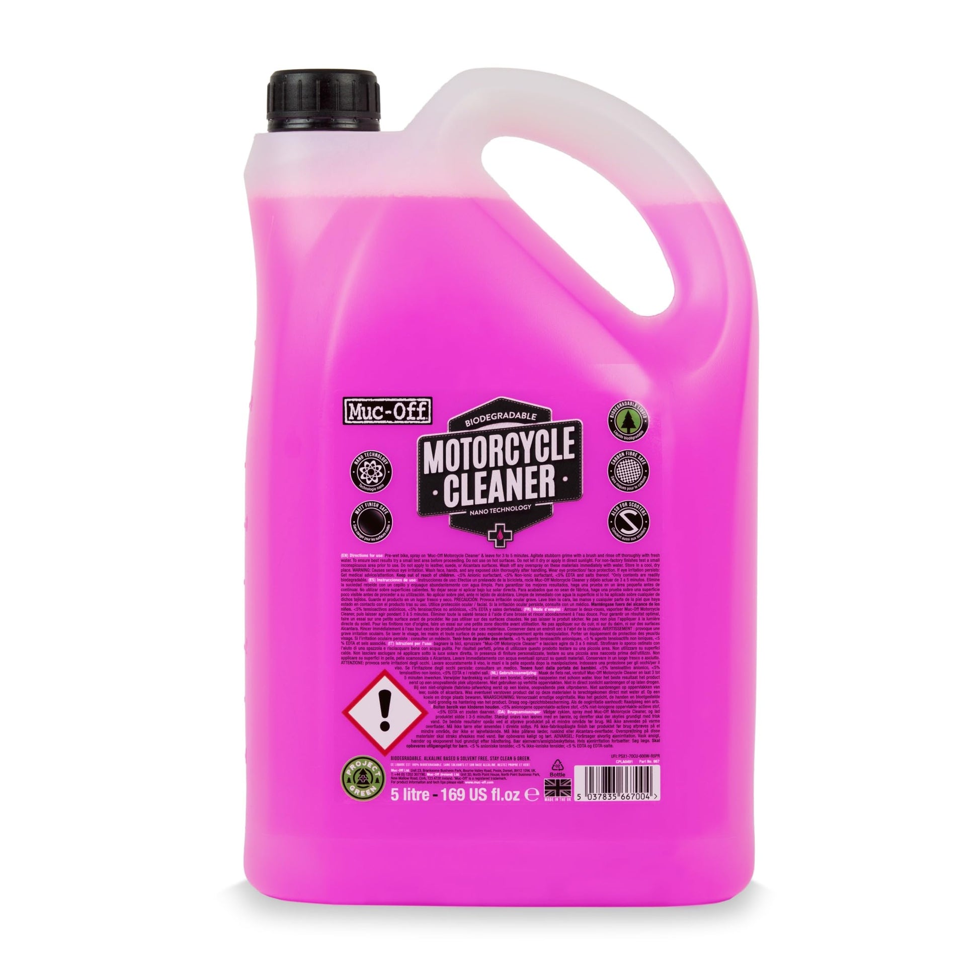 Muc-Off Nano-Tech Motorcycle Cleaner Motorradreiniger 5 l, pinkes Reinigungsmittel im 5-Liter-Kanister