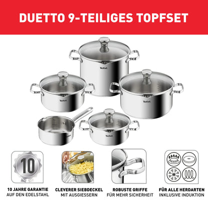Tefal Duetto Induktion Topfset Edelstahl - 9-teilig (A705S9)