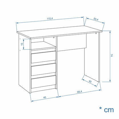 KOMTO Oslo Schreibtisch mit Schubladen - Weiss 110x50 cm