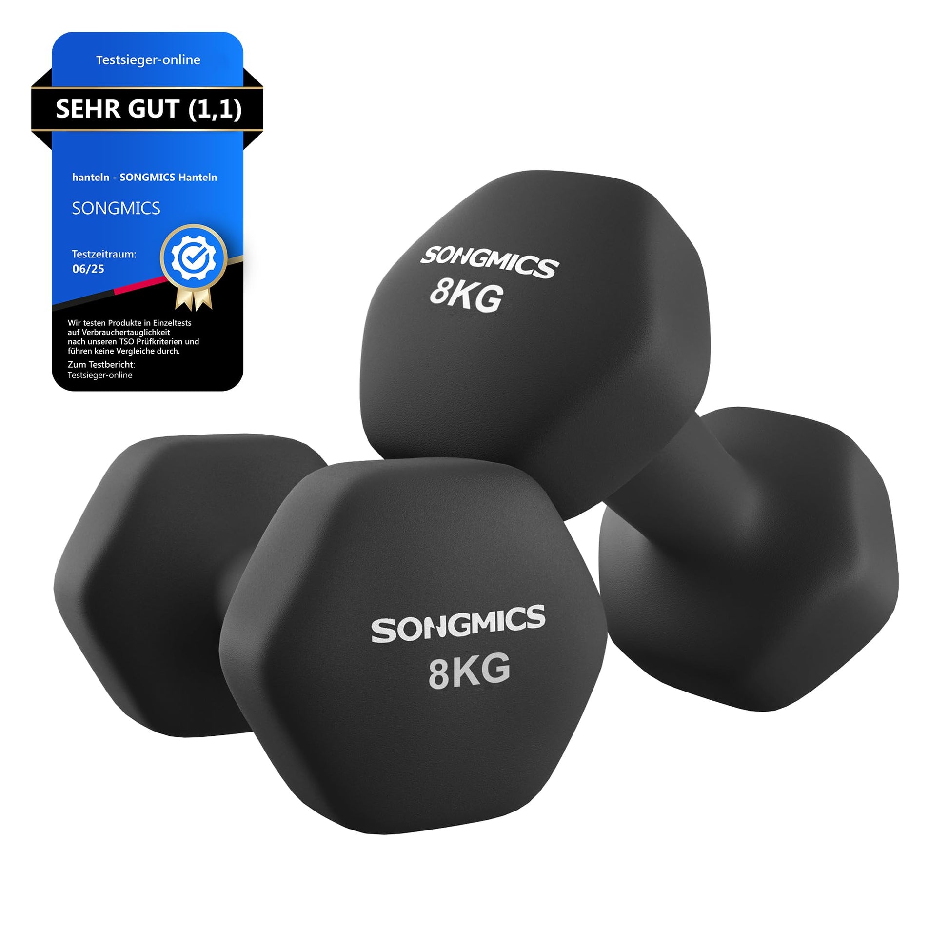 SONGMICS Kurzhanteln 2er Set 2 x 8 kg Neopren Hexagon tintenschwarz für Krafttraining