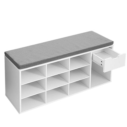 VASAGLE Schuhbank LHS24WT, Schuhregal mit Schublade, weiss-grau
