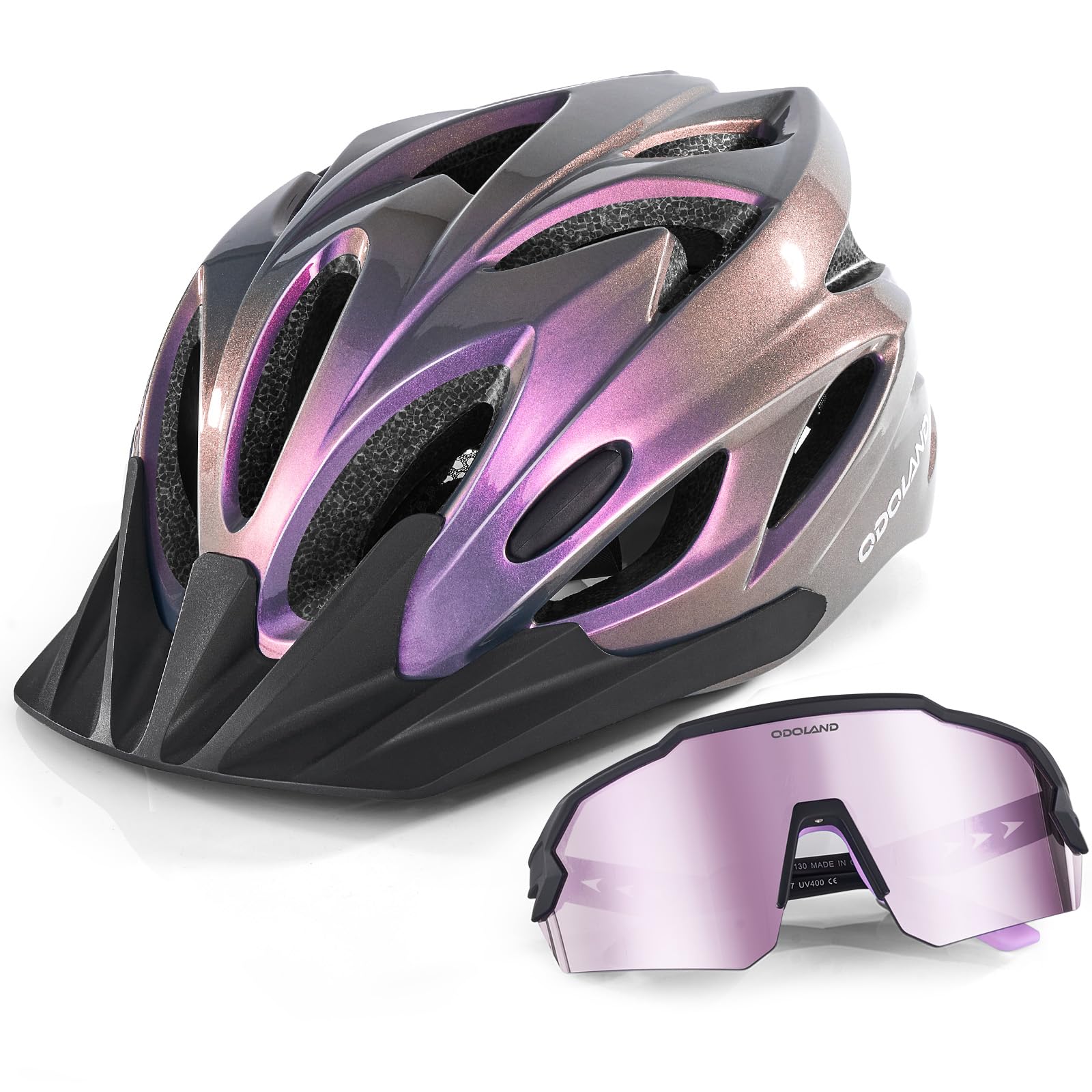 Odoland Fahrradhelm mit Fahrradbrille Set, verstellbar, 58-62 cm