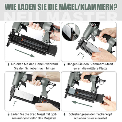 NEU MASTER 2-in-1 Druckluftnagler und Tacker NPT5040 mit Koffer