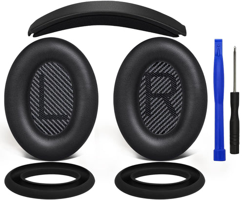 SOULWIT Ersatz-Ohrpolster Set mit Stirnband für Bose QuietComfort 35, Polster aus Proteinleder, Hüllen aus Silikon