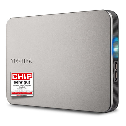 Toshiba Canvio Flex Externe Festplatte 1 TB - HDTX210ESCAA. Kompaktes, silbernes Rechteckgehäuse zur flexiblen Datenspeicherung und Sicherung.