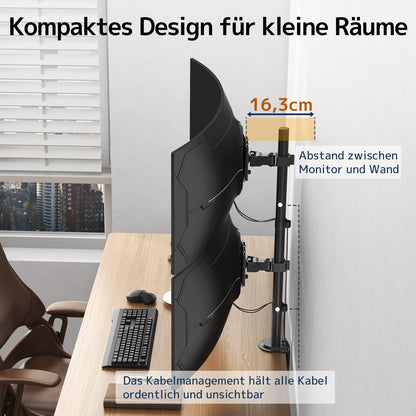 PROFIX Monitor Halterung Vertikal 2 Bildschirme 17-49 Zoll, Schwarz