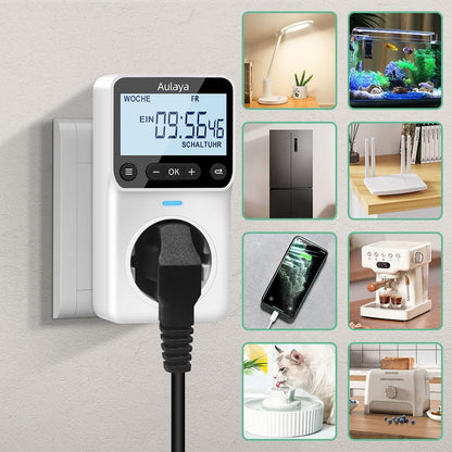 Aulaya Zeitschaltuhr digital, Steckdose mit LCD-Display, 3680 W