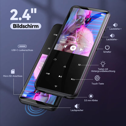 AGPTEK M3 MP3-Player Bluetooth 5.3 mit 64 GB Speicher, Schwarz
