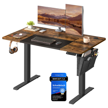 SONGMICS Elektrisch höhenverstellbarer Schreibtisch - LSD015X01: Schwarzer Schreibtisch mit elektr. Höhenverstellung für ergonomisches Arbeiten im Sitzen/Stehen.